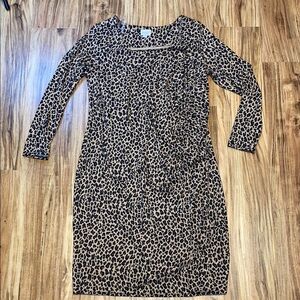 Ingrid & Isabel dress maternity XL 16 Leopard Print Long Sleeve bodycon knee tan